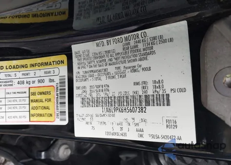 2017 Lincoln Continental Premiere z USA, uszkodzony, nr VIN 1LN6L9PK6H5607382